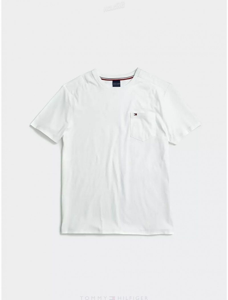 Tommy Hilfiger Heathered Pocket T-Shirt Tops Bright White | 6819-YZPJK