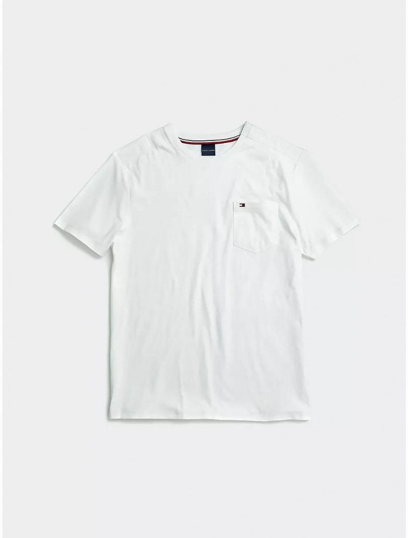 Tommy Hilfiger Heathered Pocket T-Shirt Tops Bright White | 6819-YZPJK