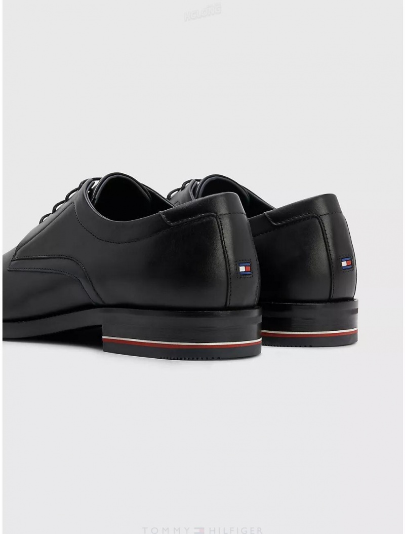 Tommy Hilfiger Heel Stripe Leather Dress Shoe Shoes Black | 7689-LQJSB