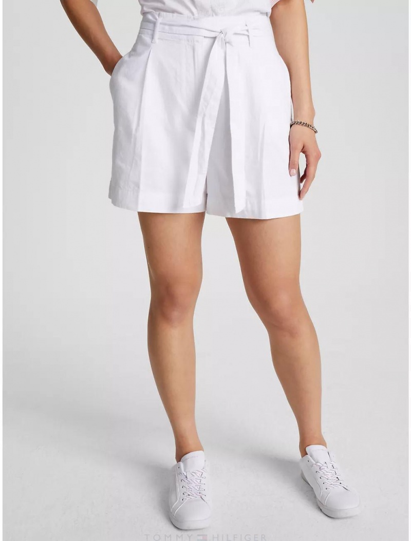 Tommy Hilfiger High-Waist Belted Bermuda Short Pants & Shorts Optic White TH | 3806-PLRCF