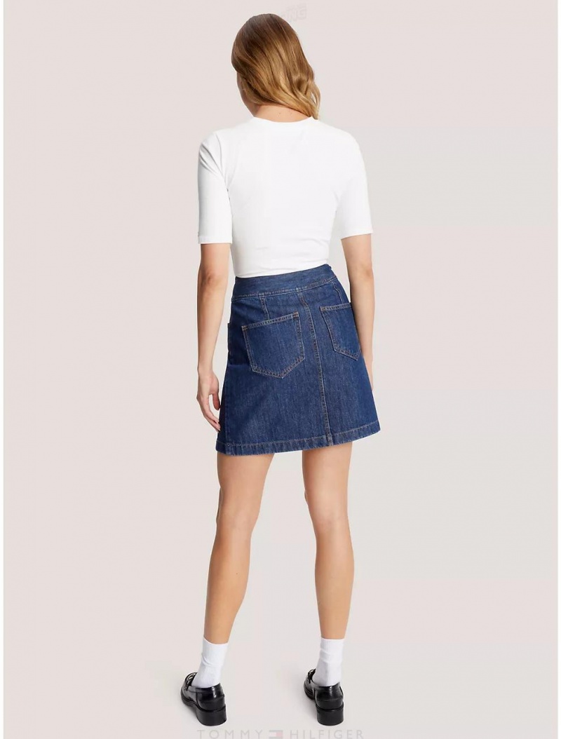 Tommy Hilfiger High-Waist Belted Denim Mini Skirt Dresses & Skirts Dark Wash | 6321-TKNSV