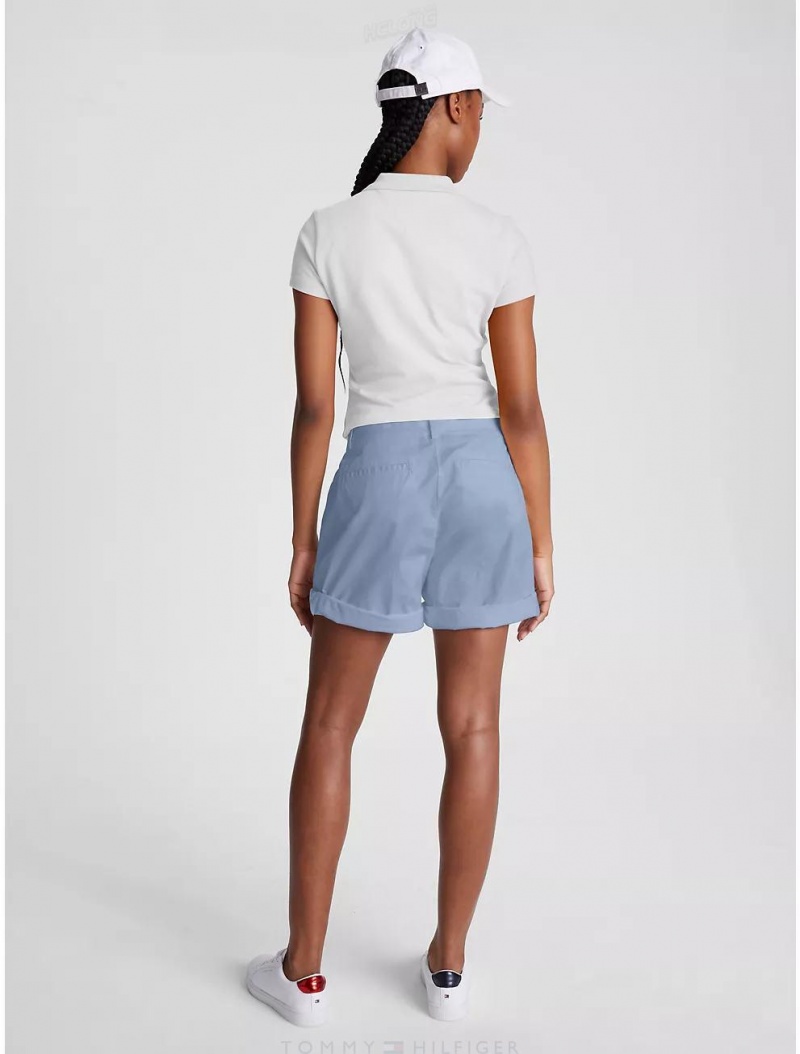 Tommy Hilfiger High Waist Belted Twill Chino Short Pants & Shorts Breezy Blue | 9078-FKYID