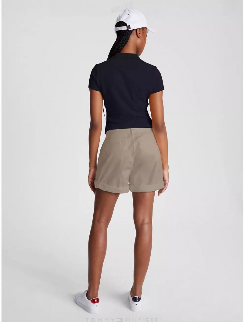 Tommy Hilfiger High Waist Belted Twill Chino Short Pants & Shorts Khaki Sand | 7534-PFRKO