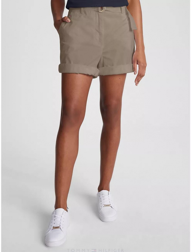 Tommy Hilfiger High Waist Belted Twill Chino Short Pants & Shorts Khaki Sand | 7534-PFRKO