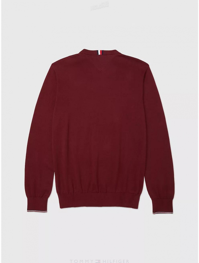 Tommy Hilfiger Hilfiger Crewneck Sweater Tops Deep Rouge | 9136-GFYZH