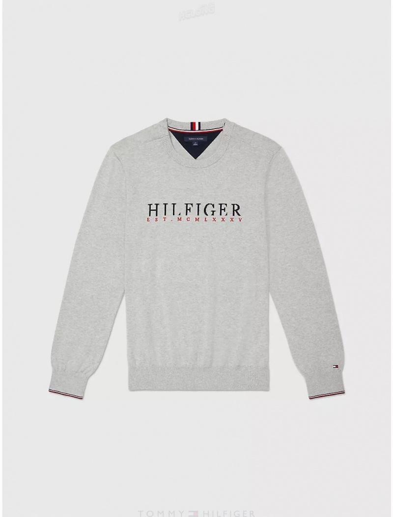 Tommy Hilfiger Hilfiger Crewneck Sweater Tops Grey Heather | 7398-XPJNS