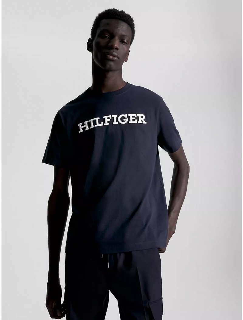 Tommy Hilfiger Hilfiger Embroidered Block Logo T-Shirt T-Shirts Desert Sky | 6349-YXSOV