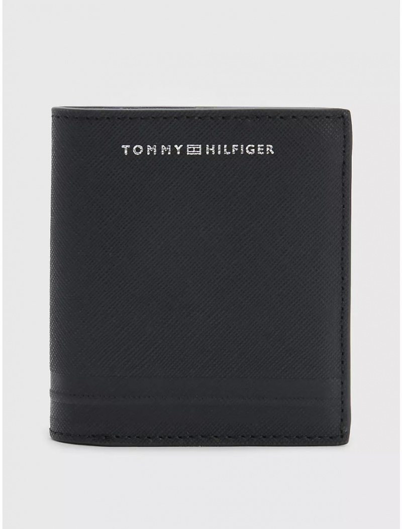 Tommy Hilfiger Hilfiger Leather Bifold Wallet Wallets Black | 5064-JNXFQ