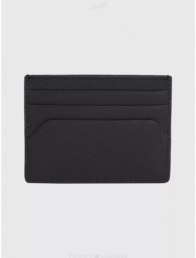 Tommy Hilfiger Hilfiger Leather Card Holder Wallets Black | 6327-KYRLA