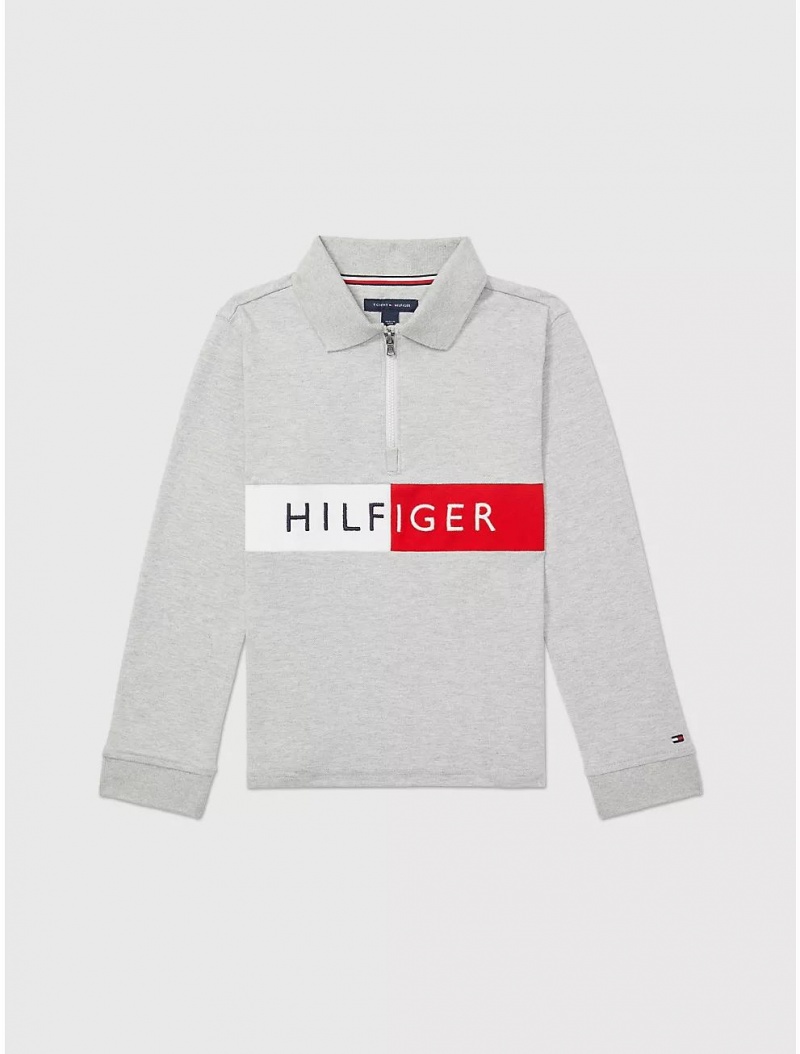 Tommy Hilfiger Hilfiger Long-Sleeve Polo Tops Mid Grey Heather | 8062-BMIVX