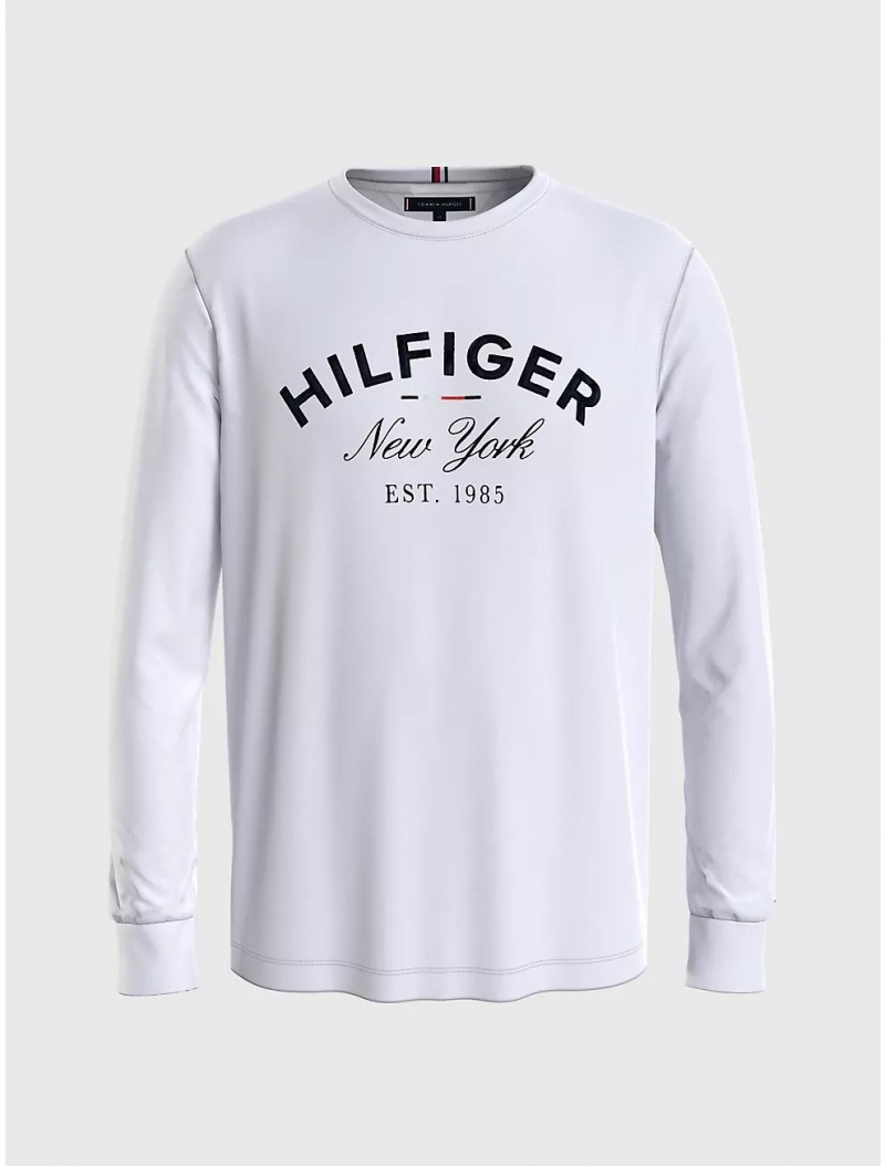 Tommy Hilfiger Hilfiger NYC Logo Long-Sleeve T-Shirt T-Shirts White | 7025-LJKXQ