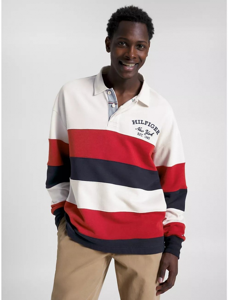 Tommy Hilfiger Hilfiger NY Stripe Rugby Sweatshirt Polos Wheathered White/Multi | 6514-NMUGV