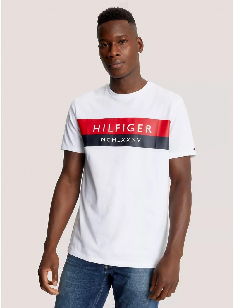 Tommy Hilfiger Hilfiger Stripe T-Shirt T-Shirts Optic White | 1072-VRLAT