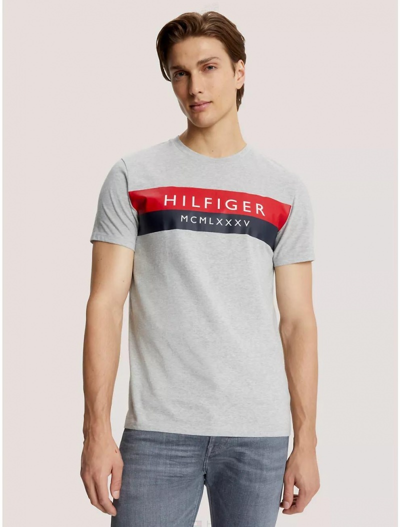 Tommy Hilfiger Hilfiger Stripe T-Shirt T-Shirts Grey Heather | 6548-HSNRE