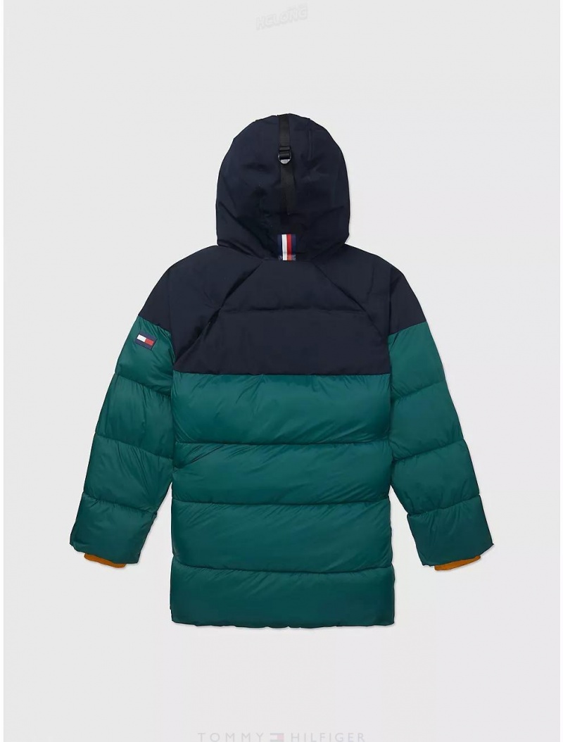 Tommy Hilfiger Hooded Colorblock Parka Tops Hunter | 6289-CUQAL