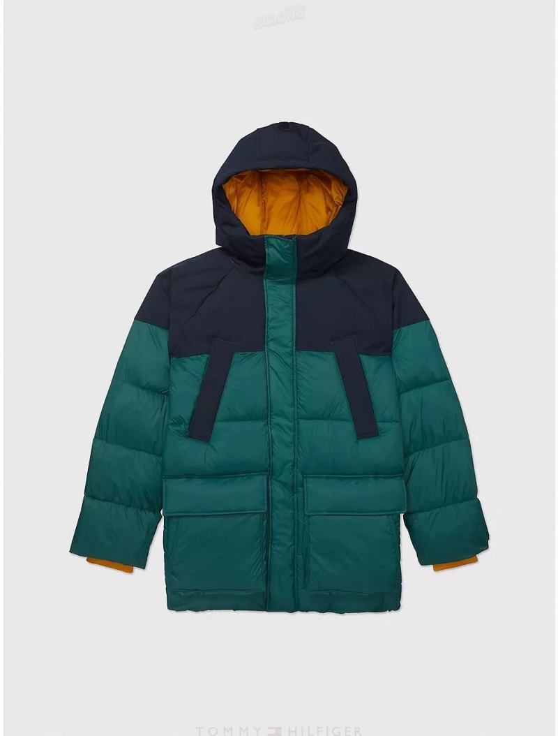 Tommy Hilfiger Hooded Colorblock Parka Tops Hunter | 6289-CUQAL