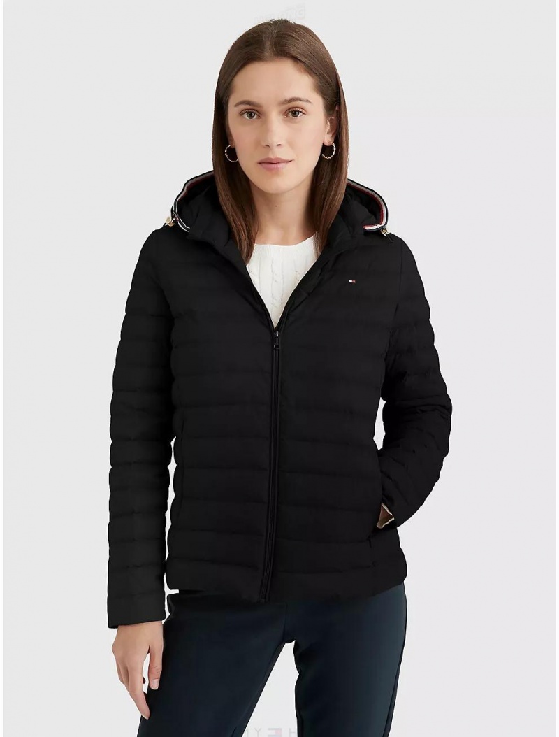 Tommy Hilfiger Hooded Puffer Jacket Jackets Dark Sable | 0639-LWIXT