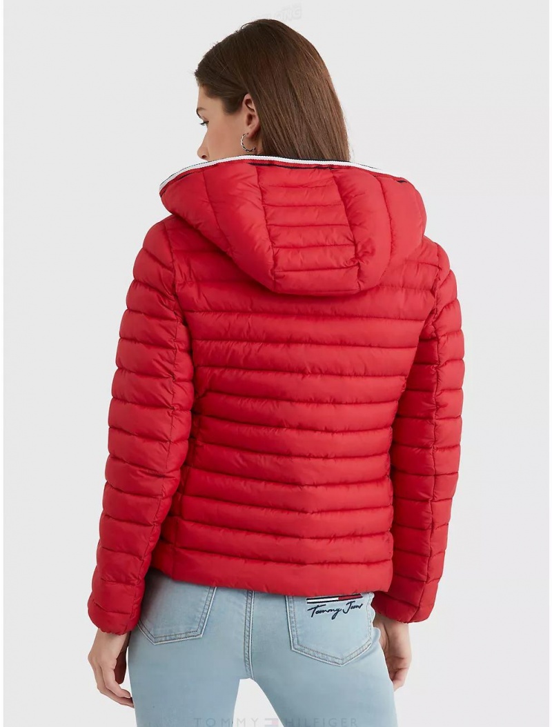 Tommy Hilfiger Hooded Puffer Jacket Jackets Primary Red | 6108-MXTWZ