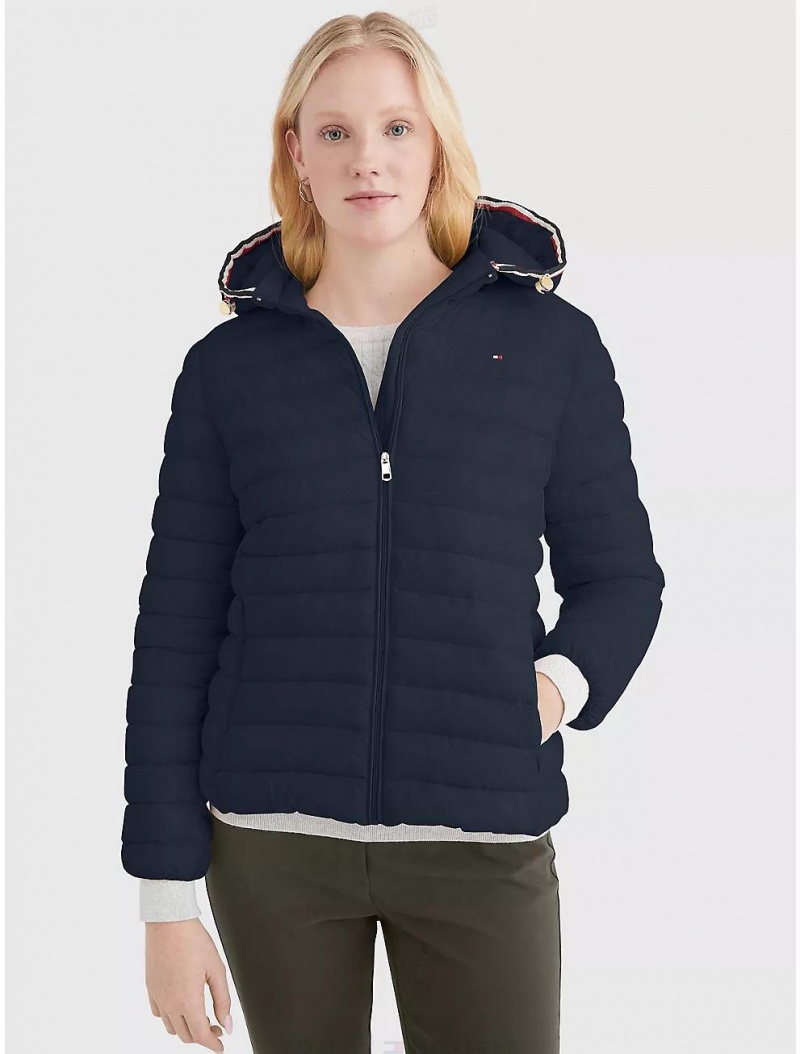 Tommy Hilfiger Hooded Puffer Jacket Jackets Desert Sky | 6734-LXIWV