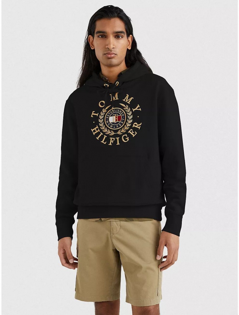 Tommy Hilfiger Icon Circle Logo Hoodie Hoodies & Sweatshirts Black | 7893-JSQGI