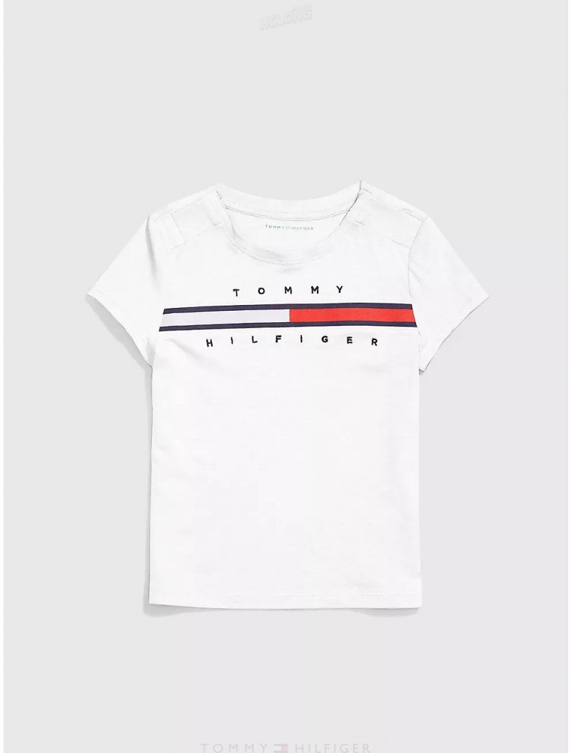 Tommy Hilfiger Icon Stripe T-Shirt Tops Classic White | 2579-FBKCD