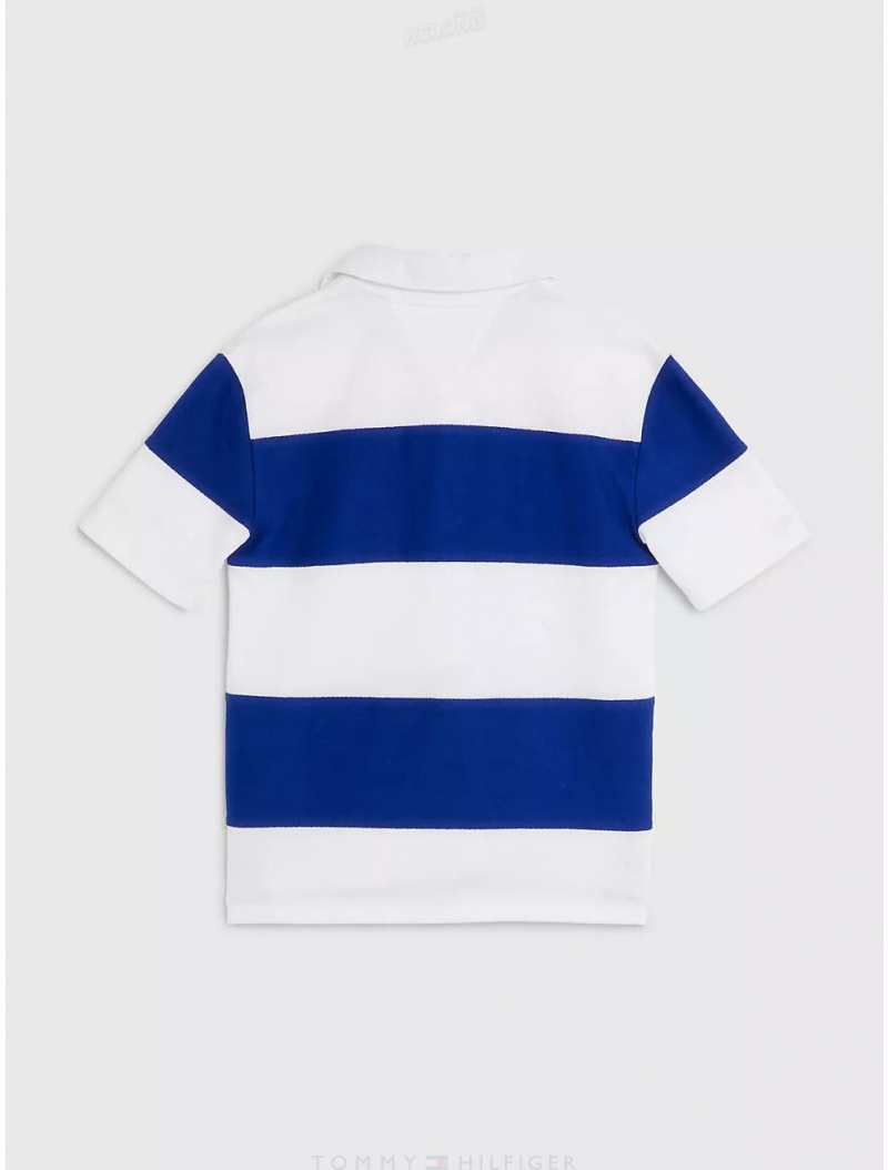 Tommy Hilfiger Kids' Block Stripe Polo Polos Navy Voyage / White | 2063-JONYP