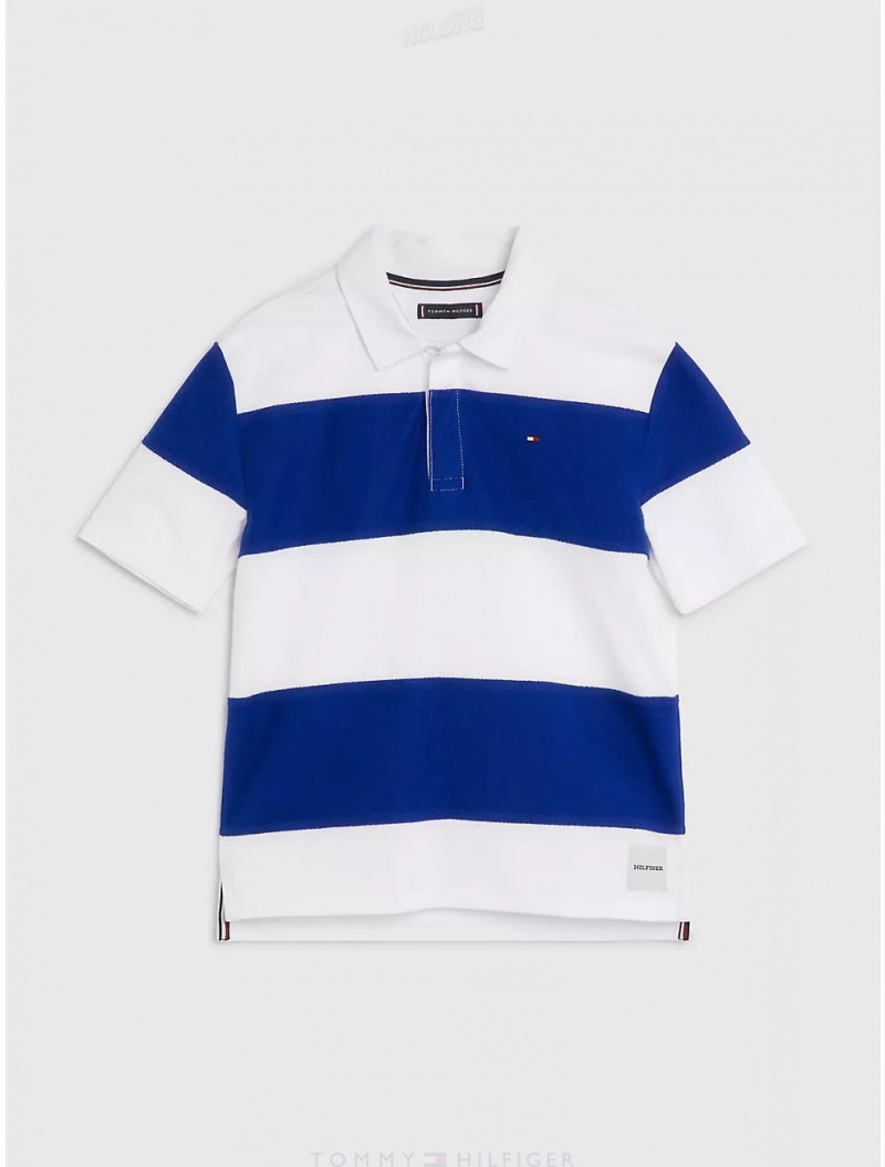 Tommy Hilfiger Kids' Block Stripe Polo Polos Navy Voyage / White | 2063-JONYP