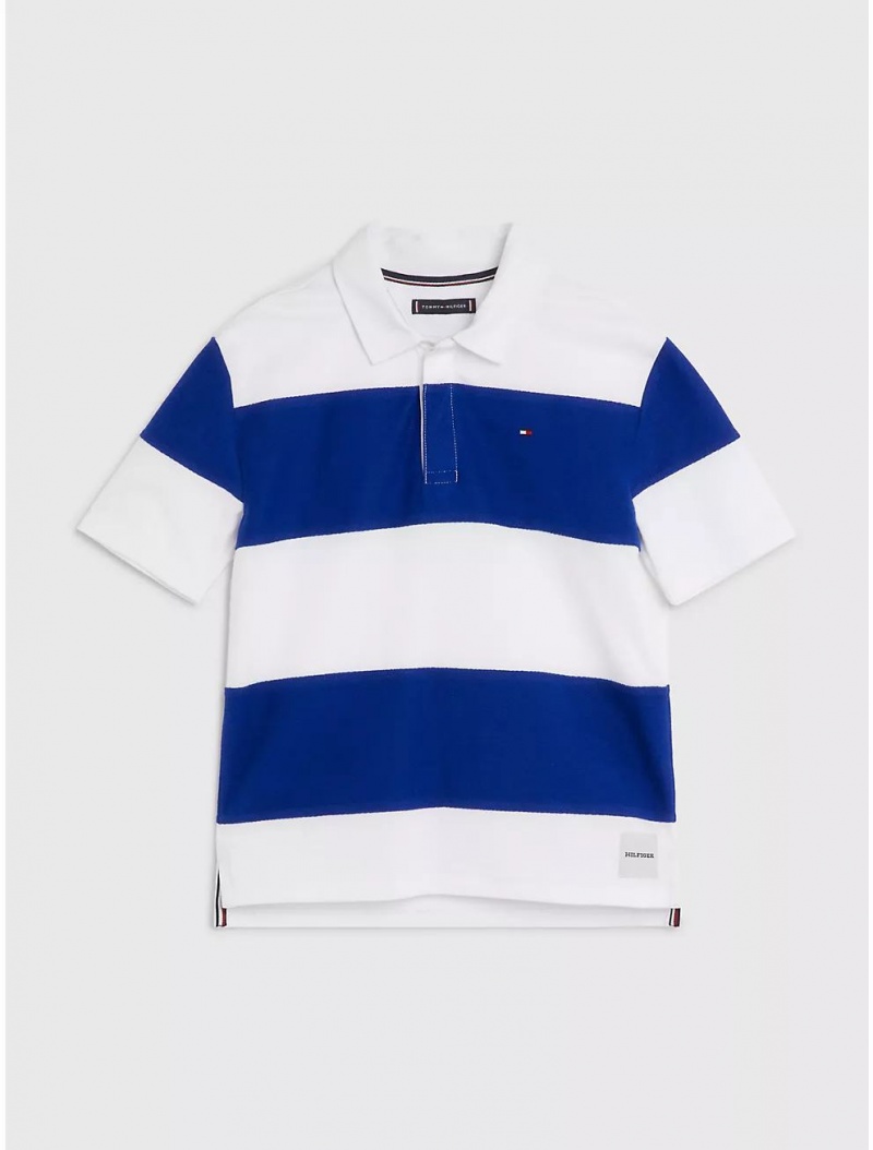 Tommy Hilfiger Kids\' Block Stripe Polo Polos Navy Voyage / White | 2063-JONYP