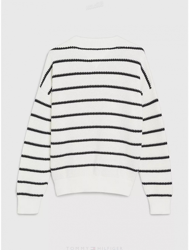 Tommy Hilfiger Kids' Breton Stripe Sweater Sweatshirts & Sweaters Ancient White / Desert Sky Stripe | 7592-SQVBN