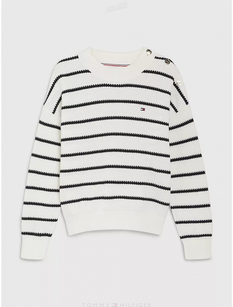 Tommy Hilfiger Kids' Breton Stripe Sweater Sweatshirts & Sweaters Ancient White / Desert Sky Stripe | 7592-SQVBN