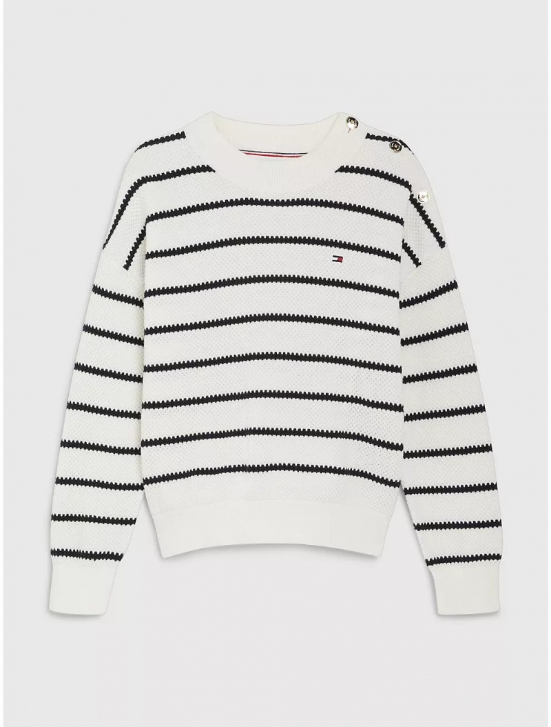 Tommy Hilfiger Kids\' Breton Stripe Sweater Sweatshirts & Sweaters Ancient White / Desert Sky Stripe | 7592-SQVBN