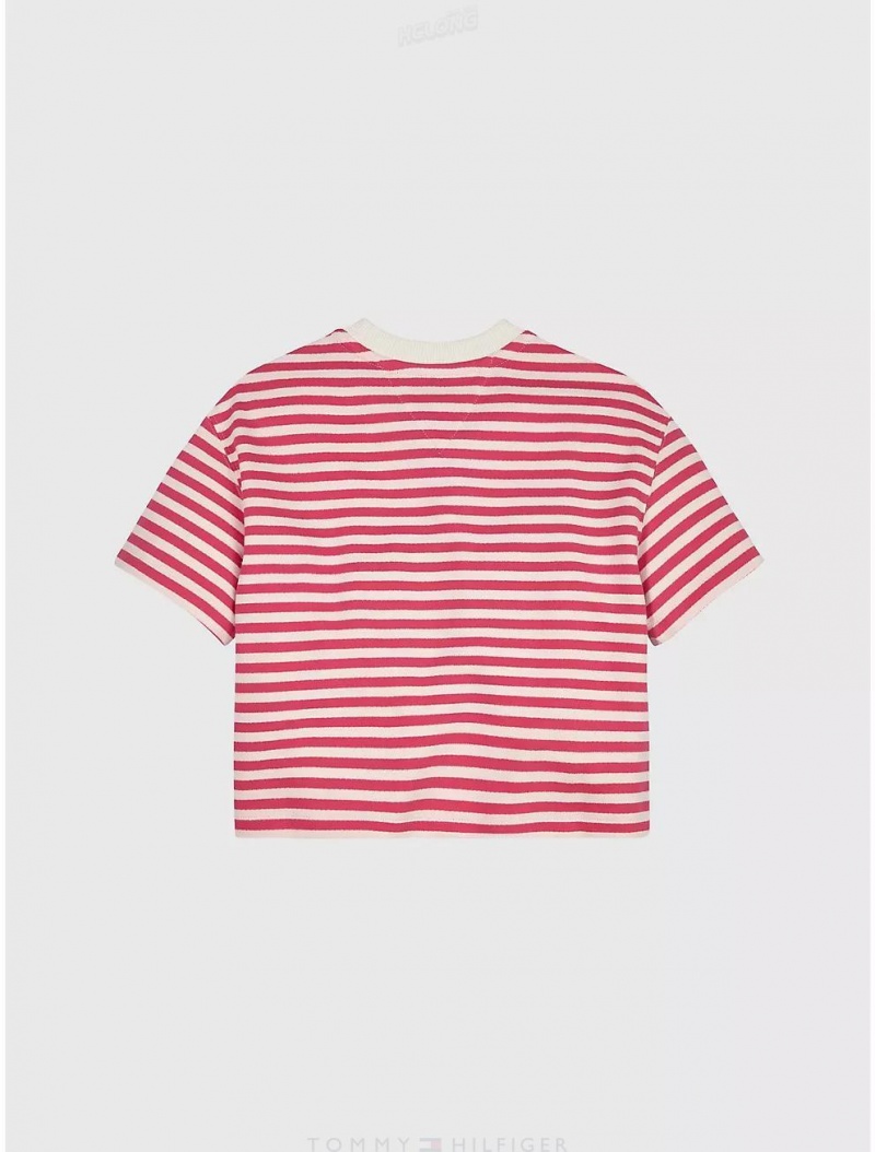 Tommy Hilfiger Kids' Breton Stripe T-Shirt T-Shirts Laser Pink Stripe | 6201-BLHEI