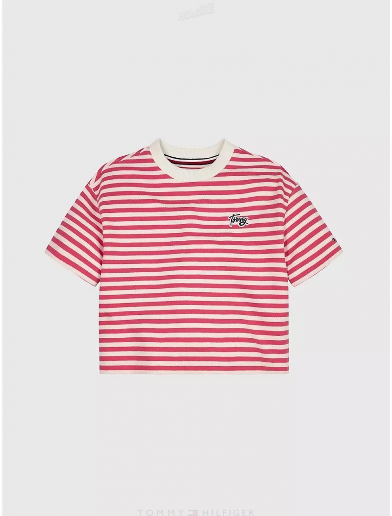 Tommy Hilfiger Kids' Breton Stripe T-Shirt T-Shirts Laser Pink Stripe | 6201-BLHEI