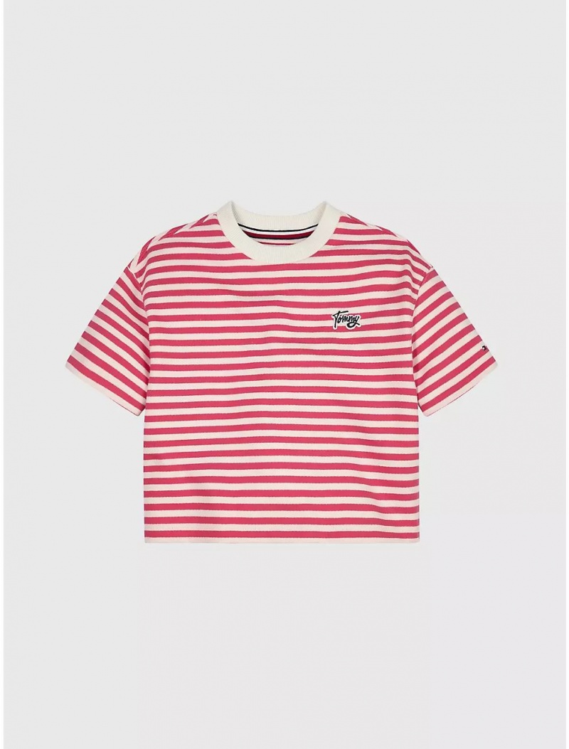 Tommy Hilfiger Kids\' Breton Stripe T-Shirt T-Shirts Laser Pink Stripe | 6201-BLHEI