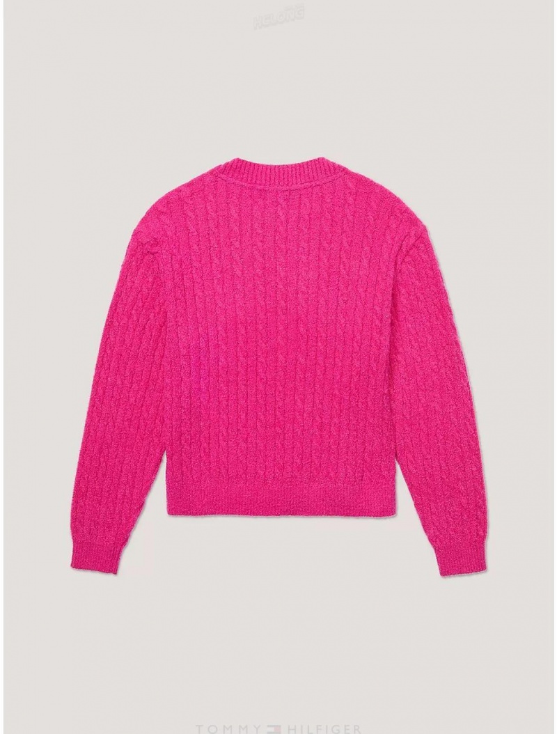 Tommy Hilfiger Kids' Cable Sweater Sweatshirts & Sweaters Eccentric Magenta | 8612-QYZBF