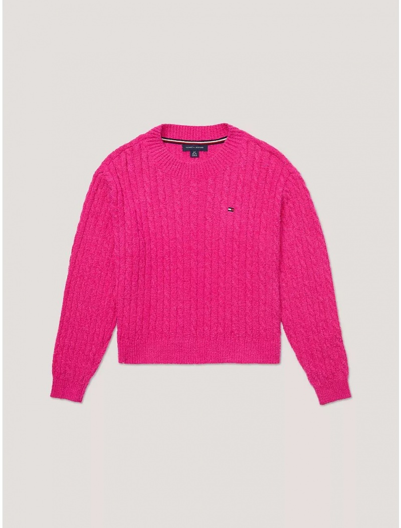 Tommy Hilfiger Kids\' Cable Sweater Sweatshirts & Sweaters Eccentric Magenta | 8612-QYZBF