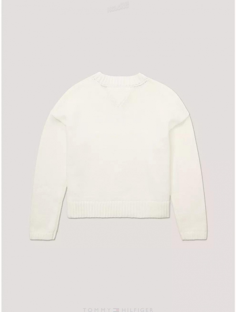 Tommy Hilfiger Kids' Check Cable Sweater Sweatshirts & Sweaters Ivory Petal | 3058-GHKVN