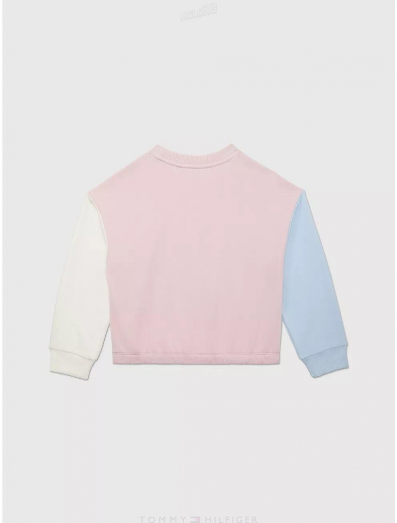 Tommy Hilfiger Kids' Colorblock Sweatshirt Sweatshirts & Sweaters Pink Shell Colorblock | 6194-IUDLO