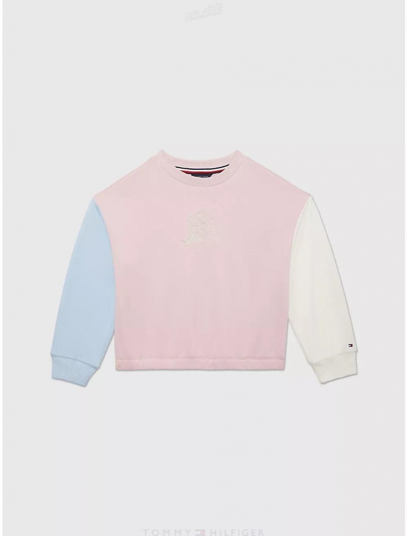 Tommy Hilfiger Kids' Colorblock Sweatshirt Sweatshirts & Sweaters Pink Shell Colorblock | 6194-IUDLO