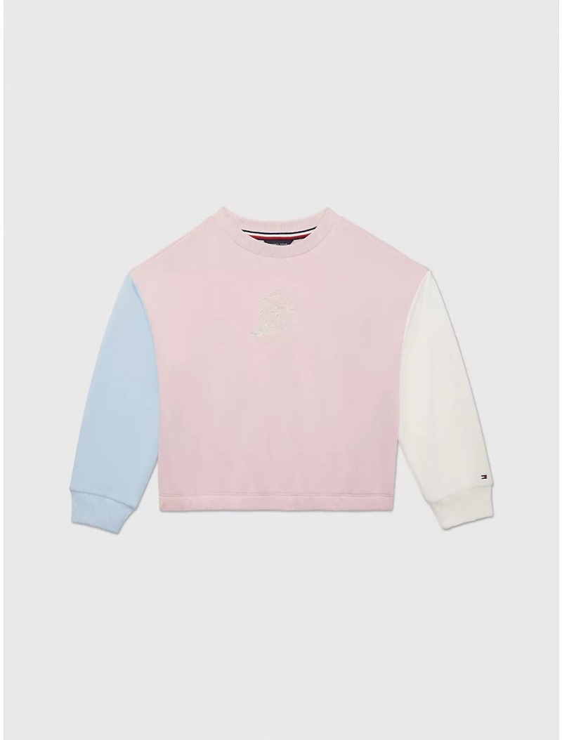 Tommy Hilfiger Kids\' Colorblock Sweatshirt Sweatshirts & Sweaters Pink Shell Colorblock | 6194-IUDLO