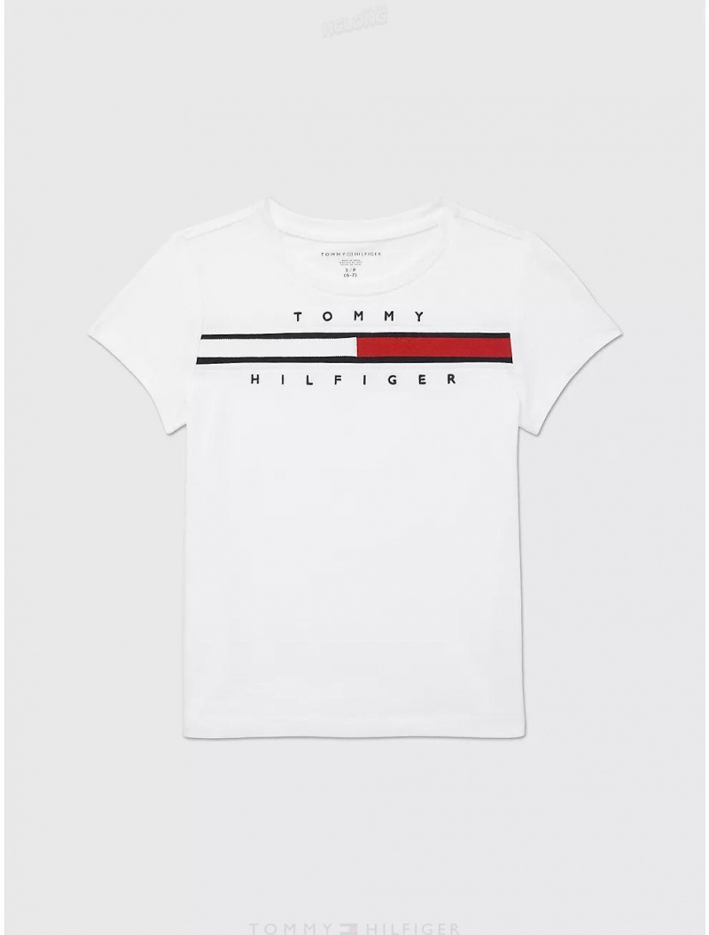 Tommy Hilfiger Kids' Embroidered Flag Logo T-Shirt T-Shirts Fresh White | 5278-UACKT