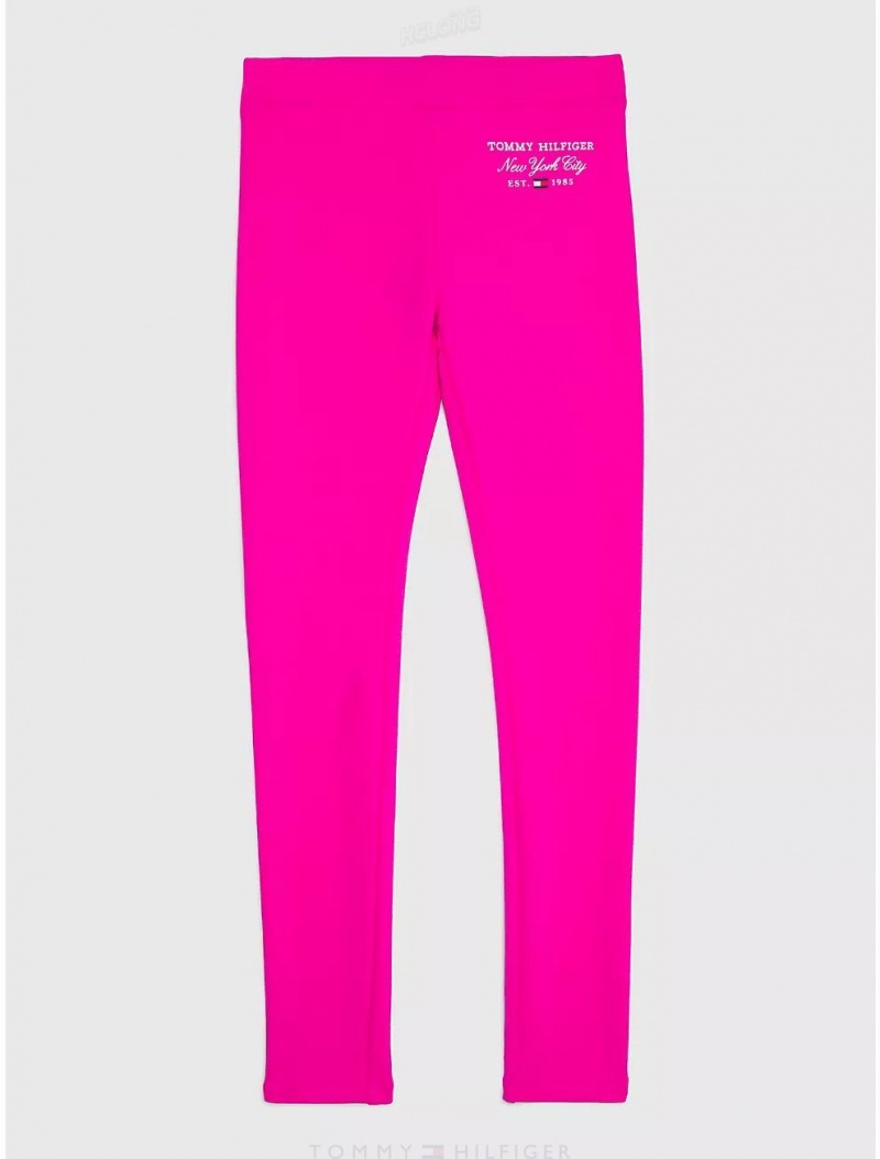 Tommy Hilfiger Kids' Embroidered NYC Script Legging Pants Hot Magenta | 7850-TWFQK