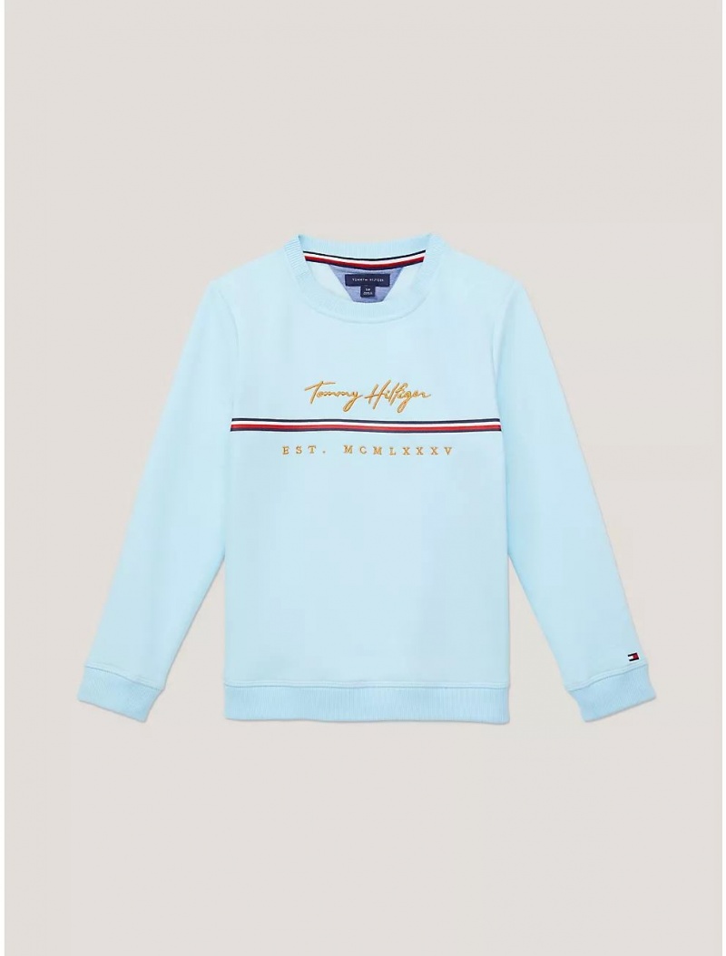 Tommy Hilfiger Kids\' Embroidered Signature Sweatshirt Sweatshirts & Sweaters Frost Blue | 6084-GNVZM