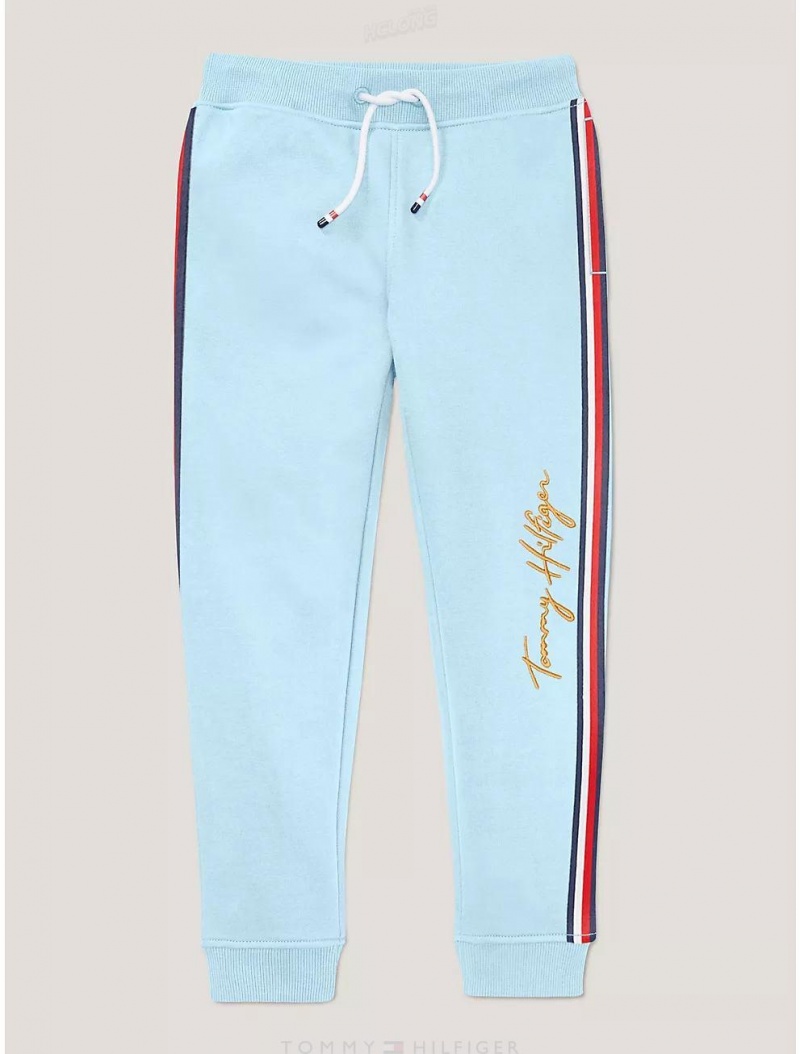 Tommy Hilfiger Kids' Embroidered Signature Jogger Pants Frost Blue | 9651-CKHDW