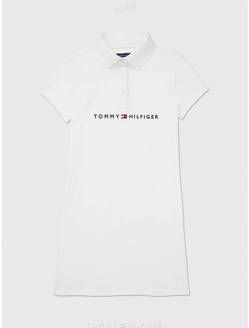 Tommy Hilfiger Kids' Embroidered Tommy Logo Dress Dresses & Skirts Fresh White | 9867-WRFDT