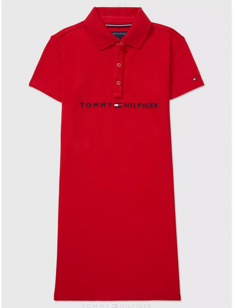 Tommy Hilfiger Kids' Embroidered Tommy Logo Dress Dresses & Skirts Blush Red | 5874-RLZMY