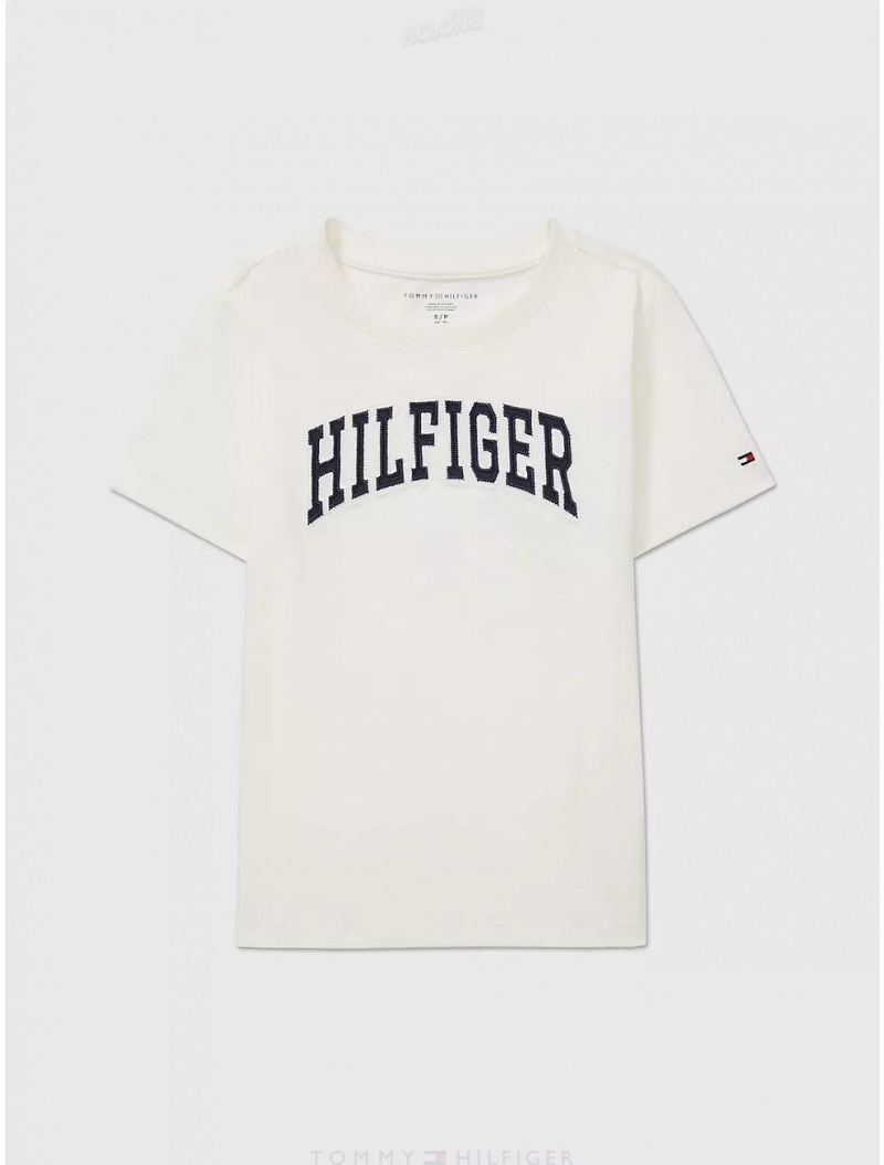 Tommy Hilfiger Kids' Embroidered Varsity T-Shirt T-Shirts White Greige | 3892-BVGKW