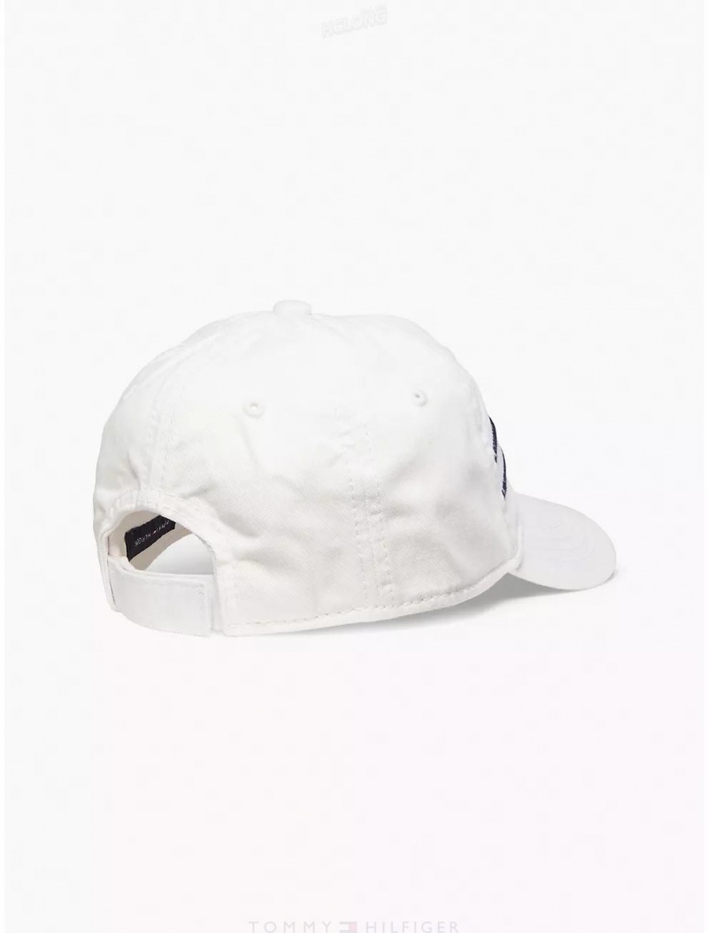 Tommy Hilfiger Kids' Flag Stripe Logo Baseball Cap Hats Bright White | 3174-KNIAD