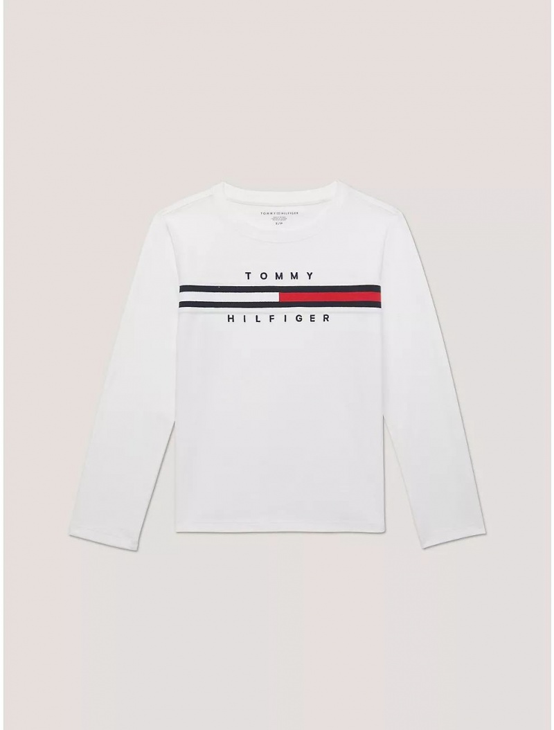 Tommy Hilfiger Kids\' Flag Stripe Logo Long-Sleeve T-Shirt T-Shirts Fresh White | 9746-BSERW