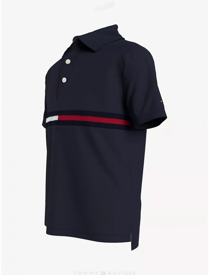 Tommy Hilfiger Kids' Flag Stripe Logo Polo Polos Sky Captain | 2859-ZXHSP